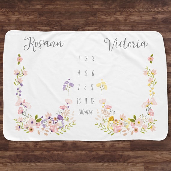 Twin Milestone Blanket Pink and Purple - Baby Month Milestone Blanket- Blossom - Girl - Personalized Baby Blanket - Extra Large Size Fleece Il_570xn