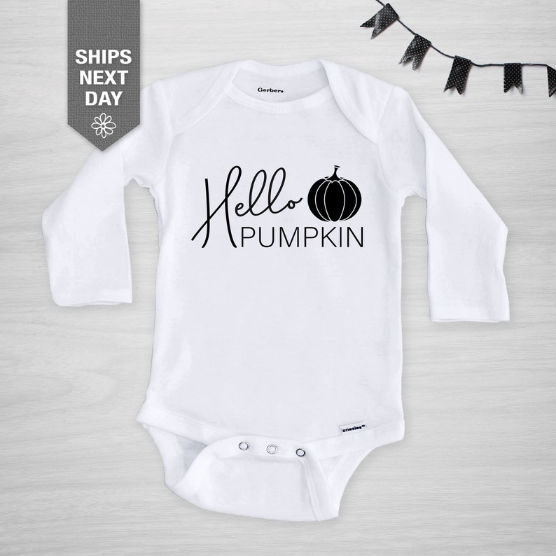 Baby's Halloween personalized Onesie® Hello Pumpkin Gerber Onesie® image 1