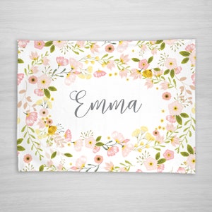 Personalized Baby Blanket Girl, Blossom Floral Baby blanket, Receiving Blanket, Crib Blanket, Swaddling Blanket, Baby Shower Gift