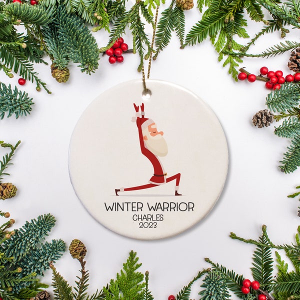 Yoga Christmas Ornament, Yoga Santa "winter warrior", Gift for Yogi, Yoga Teacher, Meditation, funny yoga christmas gift