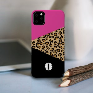 iPhone Personalized Case, Cheetah Leopard Print, Color Block with Monogram choose any color scheme iPhone 15, 14, 13 Pro, 13 pro Max image 2