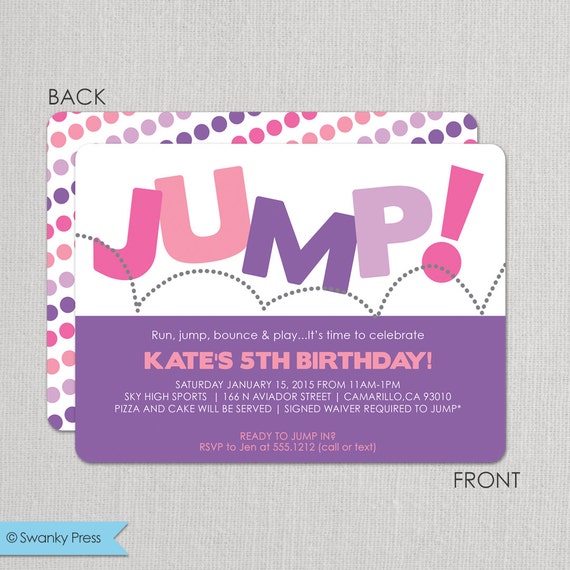 trampoline birthday party invitation for girls pump it up party sky high birthday parties