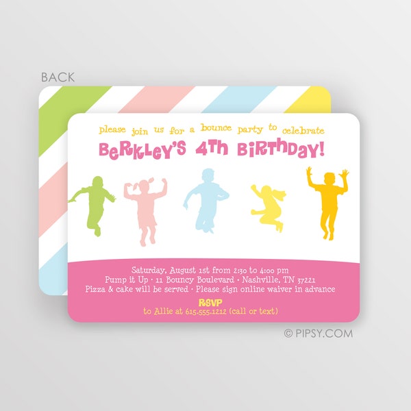 Bounce House Invitation: Pastel Rainbow Colors (Digital or Printed)