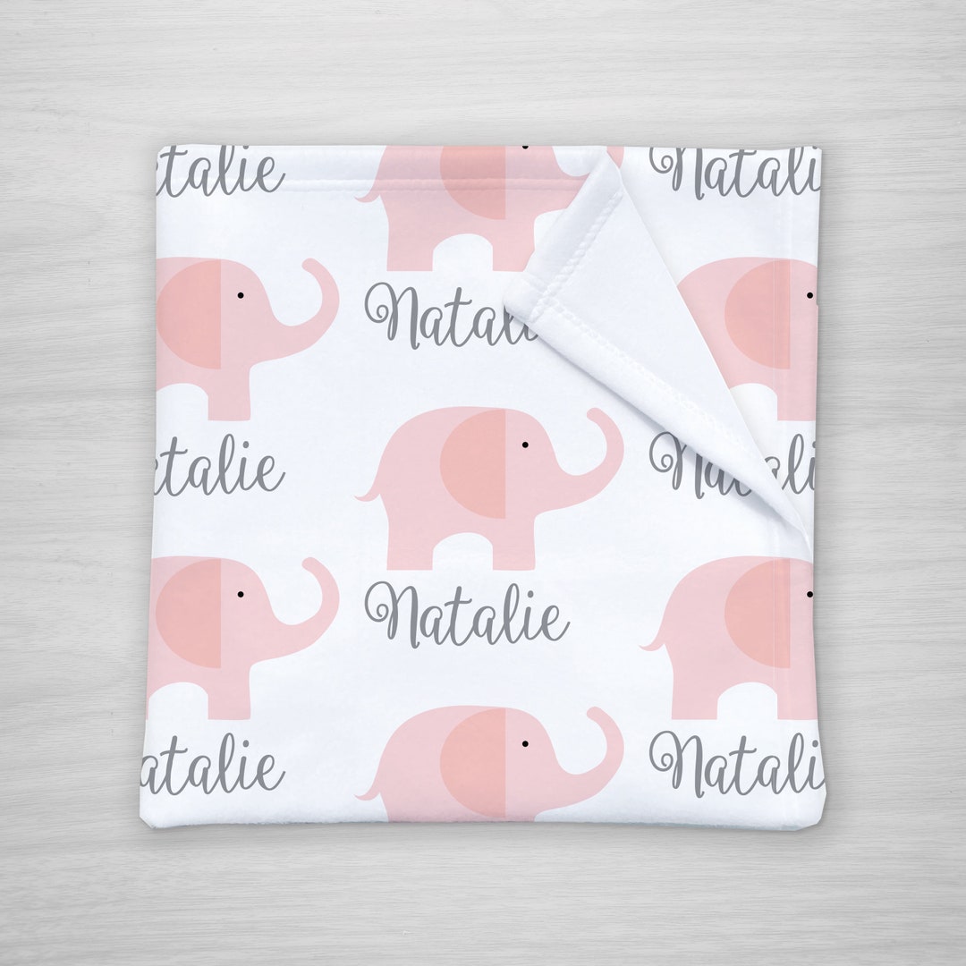 Personalized Baby Blanket, Pink Elephant Baby Blanket, Custom Receiving