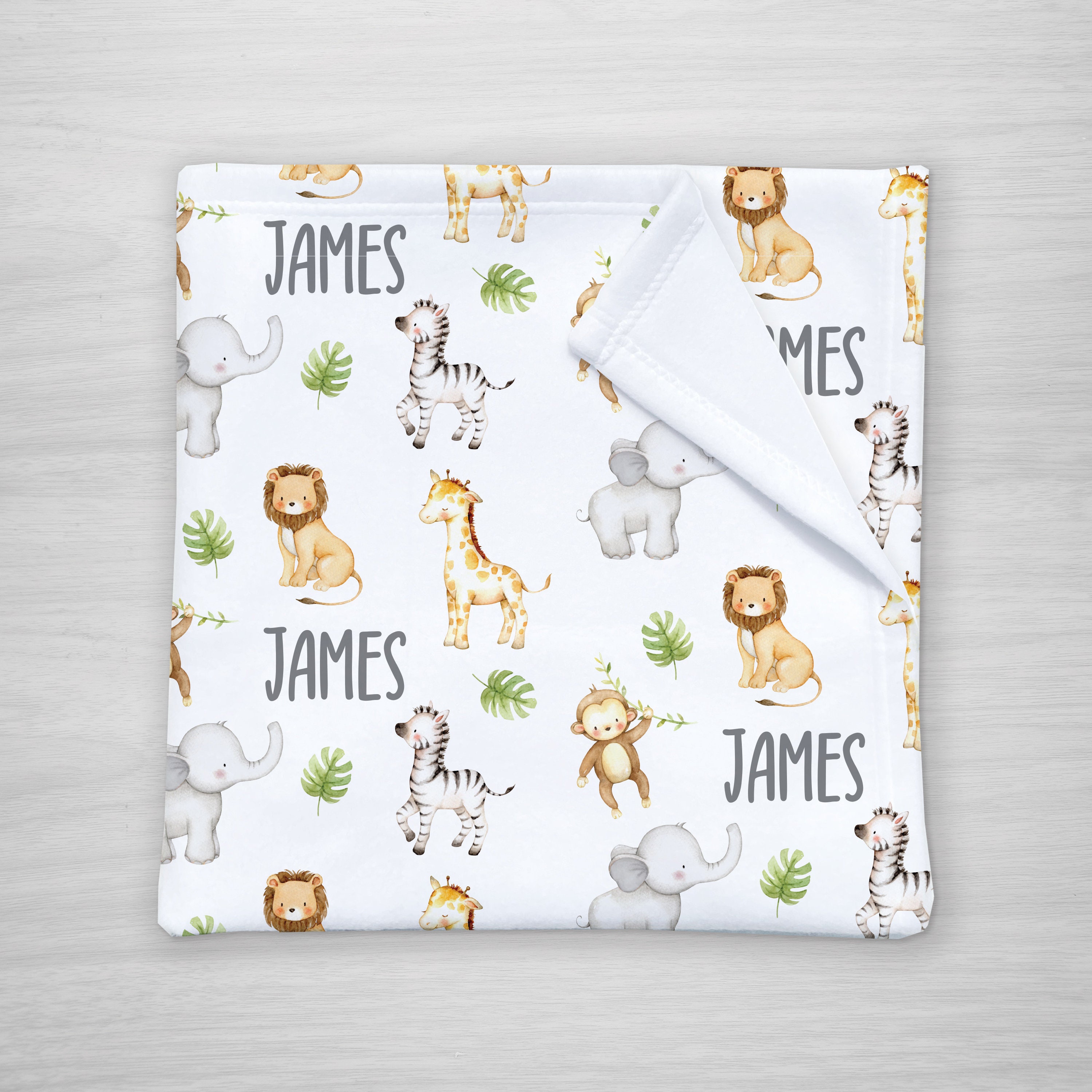 Jungle Animals Baby Name Blanket With Lion, Elephant, Giraffe, Monkey ...