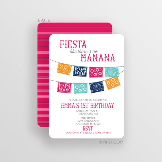 Fiesta Birthday Invitation, Cinco De Mayo, Papal Picado, choose custom colors, you pick printed cardstock invites or digital JPG Il_570xn