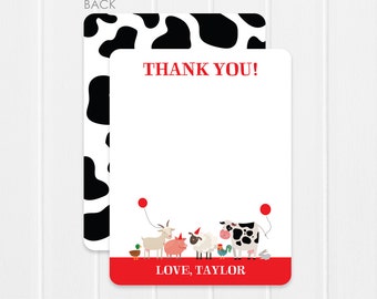 Farm Party - Party Animals - Thank you notes DIY - Instant Download & Editable File - Personalize at home with Adobe Reader