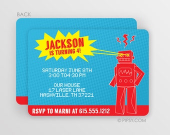 Robot Birthday Invitations - retro robot toy design