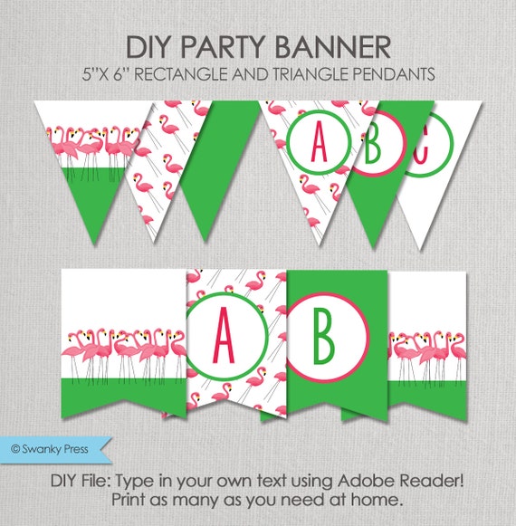 Pink and Green Flamingo and BBQ Outdoor Party Banner - Printable DIY with fully editable text Il_570xn