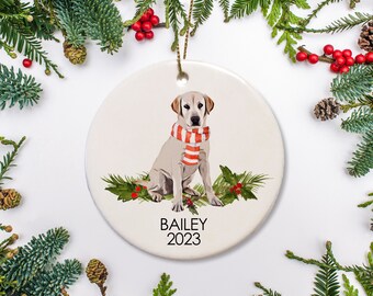 Yellow Lab Christmas Ornament, Personalized with your dog's name, Blonde Labrador Retriever, Christmas Gift for Dog Lover, first Christmas