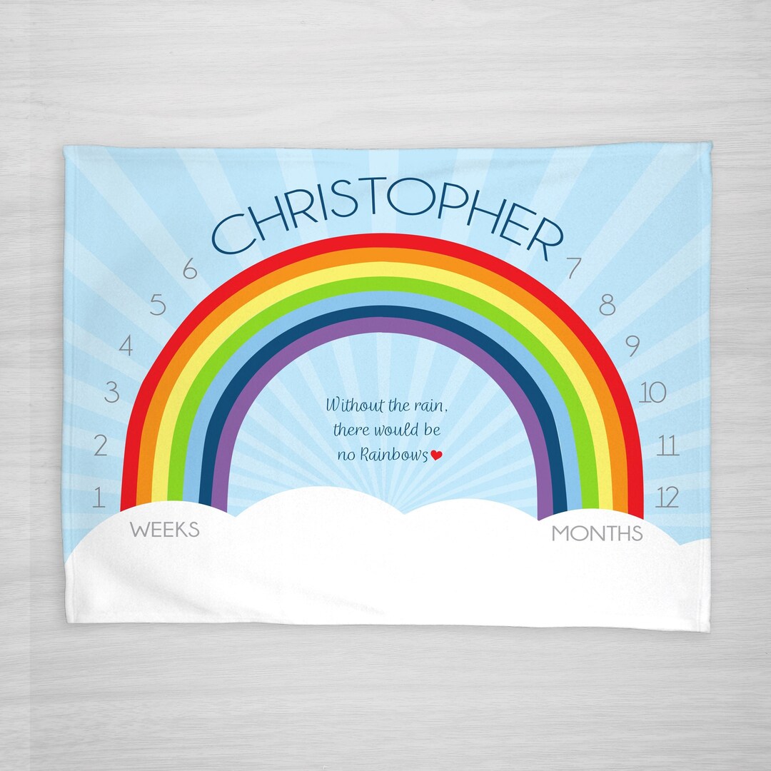 Rainbow Baby Month Milestone Blanket Rainbow Boy or Girl personalized
