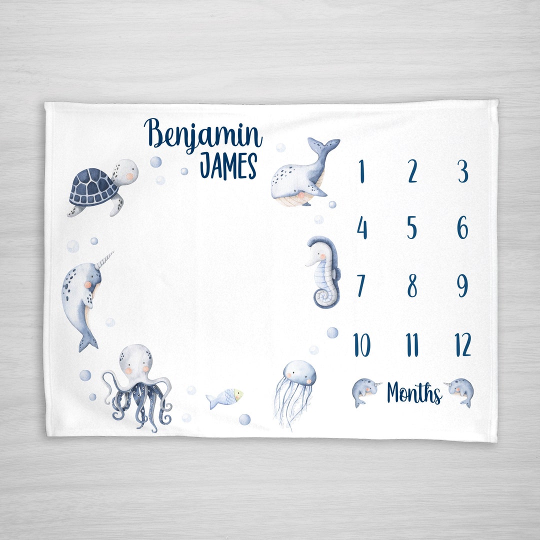 Nautical Baby Milestone Blanket - Personalized Under the Sea Fleece - Etsy