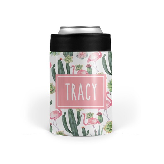 Stainless Steel, Flamingo & Cactus 12oz. Can Cooler - Double Walled - Super Insulated - Perfect for cans or bottles - Summer Fun Il_570xn
