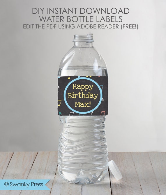 Musical Instruments Chalkboard Party Water Bottle Labels - Printable DIY with fully editable text Il_570xn