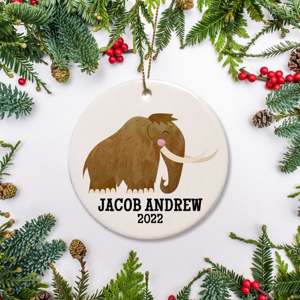 Dinosaur Christmas Ornament, Personalized, Wooly Mammoth Ornament, Watercolor Ornament, Baby's 1st Christmas 2022