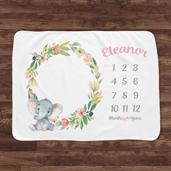 elephant milestone blanket girl