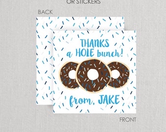 Donut Favor Tags or Stickers . Donut Birthday Party . for Favors, Treat Bags and Envelope Seals - blue and chocolate