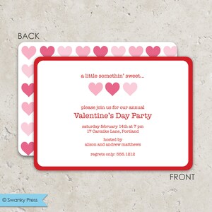 Valentine's Day Party Invitation three hearts Fun 2-sided Design on premium cardstock image 1