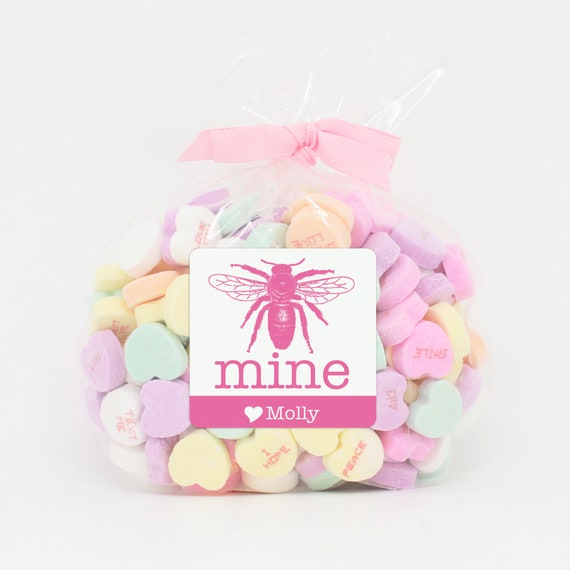 Valentine's Day Stickers, Bee Mine Class Gift Stickers, 12 per sheet or print at home digital file Il_570xn