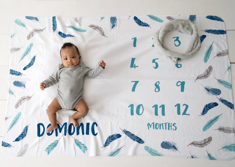 Baby Month Milestone Blanket Arrows Boy Personalized Baby Blanket Track Growth and Age New Mom Baby Shower Gift image 1