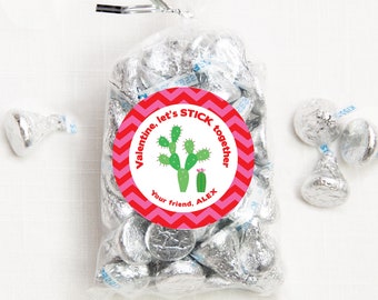 Valentine's Day Stickers - "let's STICK together" - Cactus Valentine - 12 per sheet or print at home digital file