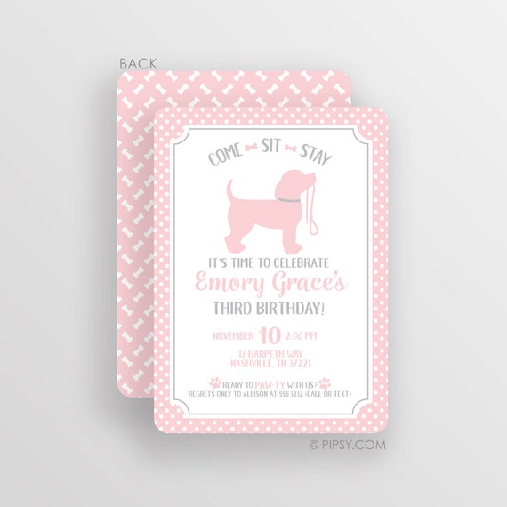 Puppy Party Invitation - Puppy Paw-ty - Paw party - Puppy Birthday Invitation, Pink Puppy Party, First Birthday Invitation, Girl Dog Party Il_570xn