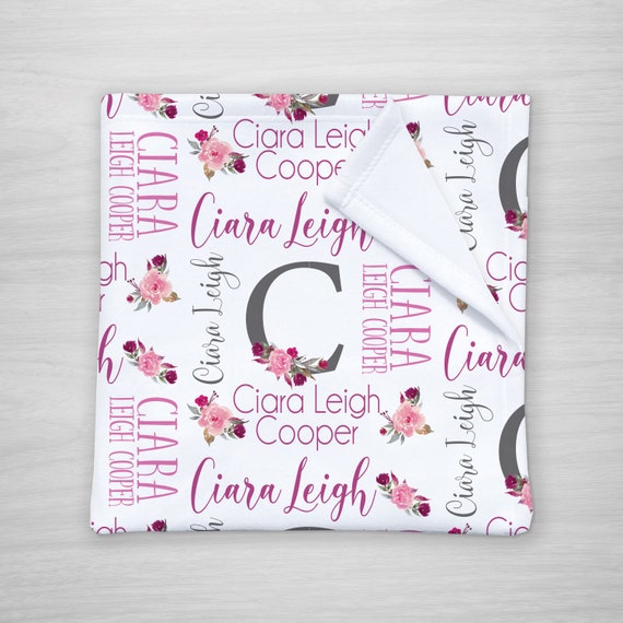 Baby girl name blanket - Personalized Initial Name Blanket with Roses - Keepsake name blanket Il_570xn