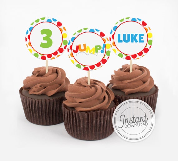 DIY Cupcake Topper, Jump and Bounce House Birthday Party- Instant Download & Editable File - Personalize with Templett.com Il_570xn