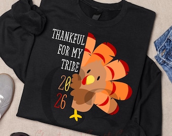 Thankful for My Tribe Turkey SVG, 2026 Family Shirt Design (Digital Download)