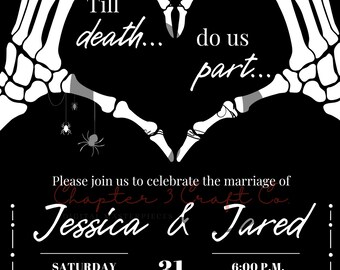 Gothic Wedding Invitation Suite, Skeleton Hands Heart, Spooky Halloween Invite (Digital Download)