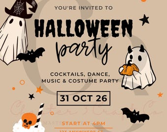 Halloween Party Invitation Template | Editable 5x7 Printable Invite | Spooky Ghost Pumpkin | Instant Download