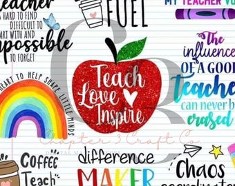 Teacher SVG Bundle- 4 Images | Teach Love Inspire PNG | Rainbow Teacher Quotes | Classroom Appreciation