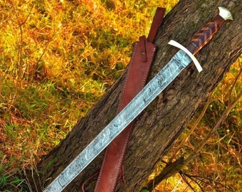 Hand Forged VIKING SWORD Real Damascus Steel Beautiful Gift for him GROOMSMEN gift Personalized Gift for husband, Christmas Gift, Props Gift