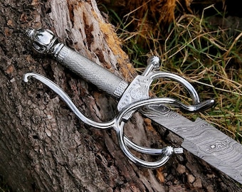 Hand Forged Damascus Steel Rapier Sword With Leather Sheath, Medieval Sword, best wedding gift for him, MASTER sword, gift for him/boyfriend