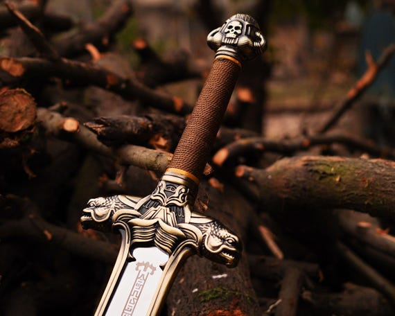 Handmade Conan Barbarian Sword, Engraved Steel with Leather Sheath