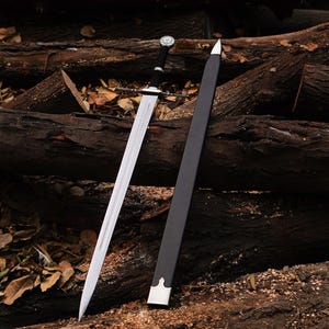 Handmade Witcher Sword, White Wolf Monster Slayer Sword with Scabbard, Geralt of Rivia Steel Sword, Wild Hunt Replica Sword, Christmas Gift.