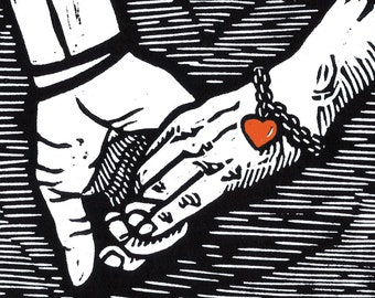 Together - original linoleum block print