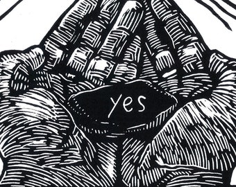 But What Is The Question? - original linoleum block print
