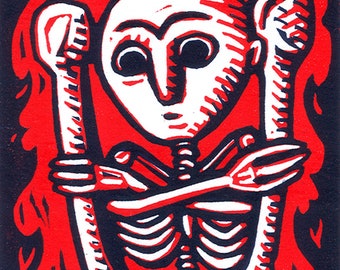 Skeptic -- original linoleum block print