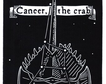 Cancer the Crab -- original linoleum block print