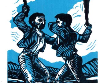 Will it ever end? - original linoleum block print