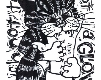 Touch Not the Cat - original linoleum block print