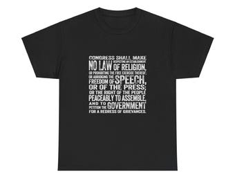 The First Amendment (white text) -- Unisex Heavy Cotton Tee