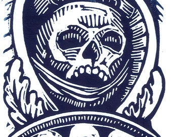 Memento mori -- original linoleum block print
