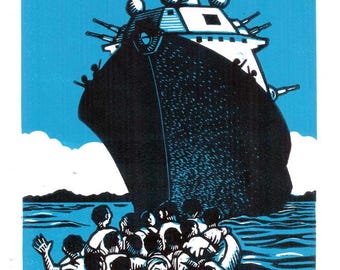 They feel threatened - original linoleum block print