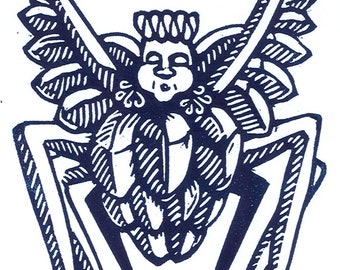 Unlikely Angel -- original linoleum block print