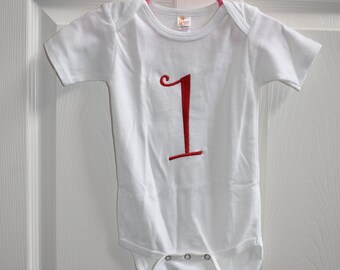 First Birthday Top / One Piece - "Birthday 1 " Embroidered  -12-18M  - 1st Birthday- Short Sleeve - Sample Sale - New