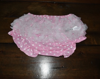 Pink Baby Girl Bloomers - Light Pink with White Polka Dots - Ruffle Bottom - Photo Prop - Clearance sale