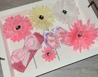 Baby Girl Headband Set - Pink - White - Purple - Cream- Baby Girl Shower Gift - 1 Headband - 7 Hair Bows -Fast Shipping