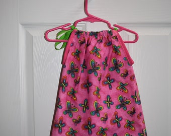 Pink Butterfly Boutique Dress - Summer Sale 6 to 12M- Pink/ Aqua / Green - Baby Girls Summer/ Fall Dress - Ready to Ship - Clearance Sale